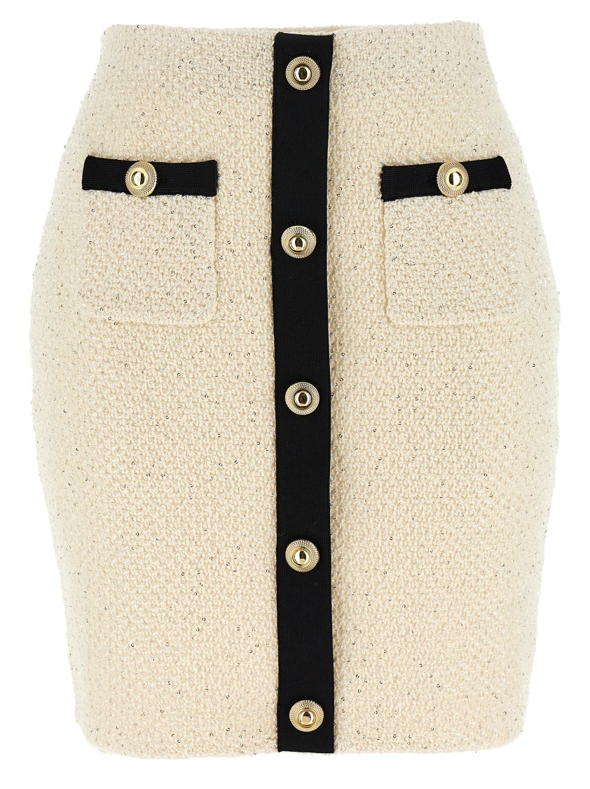 Self-portrait 'cream Sequin Knit Mini' Skirt In White