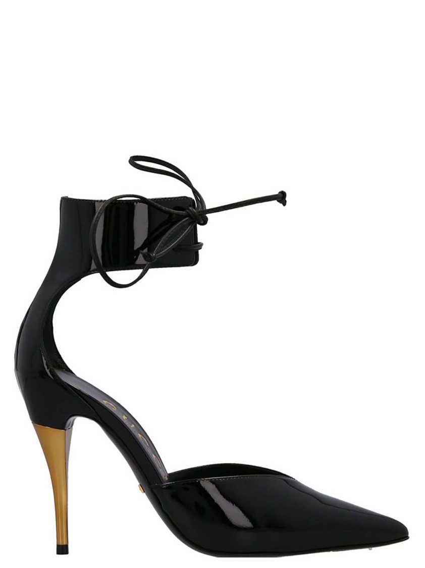 Gucci Pointed Toe Black Painted Leather Pumps In Black