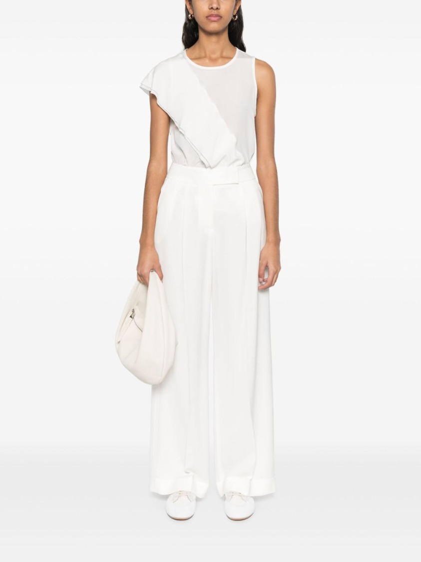 Peserico Pleated Wide-leg Trousers With Hidden Front Closure In White