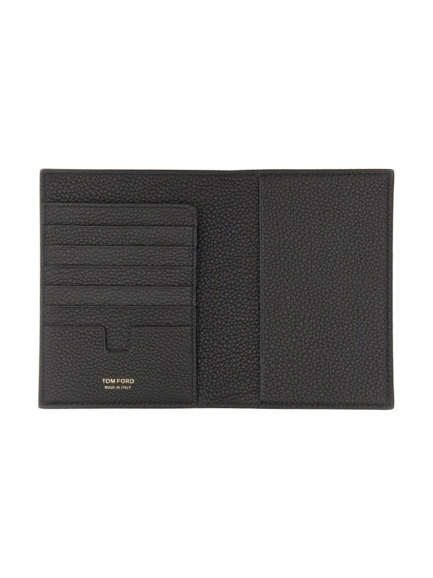 Tom Ford Passport Holder With Textured Calf Leather Finish In Black