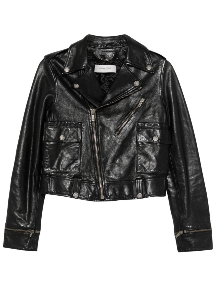 Golden Goose Smooth Leather Motorcycle Jacket In Black