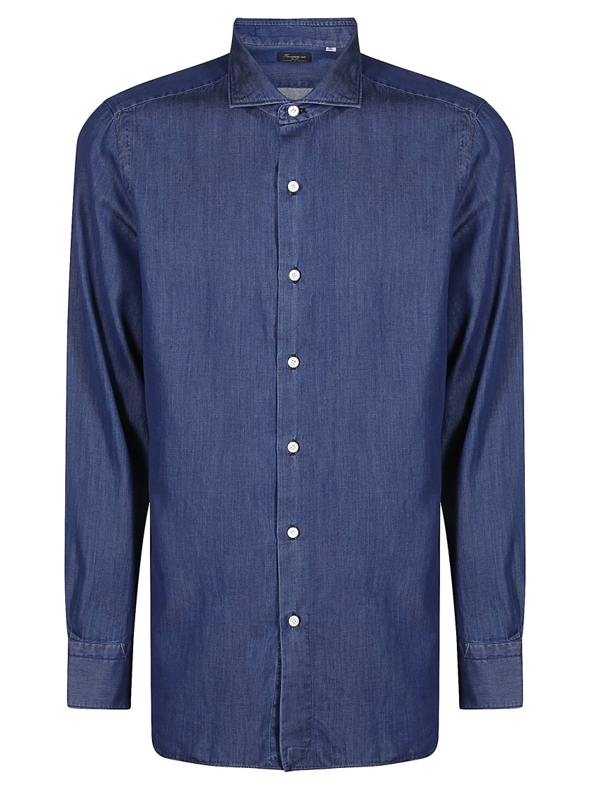 Finamore 1925 Finamore Tailored Long-sleeved Cotton Shirt With Classic Collar In Blue