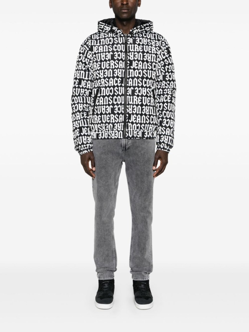 Shop Versace Jeans Couture Black Puffer Jacket With Bold Logo