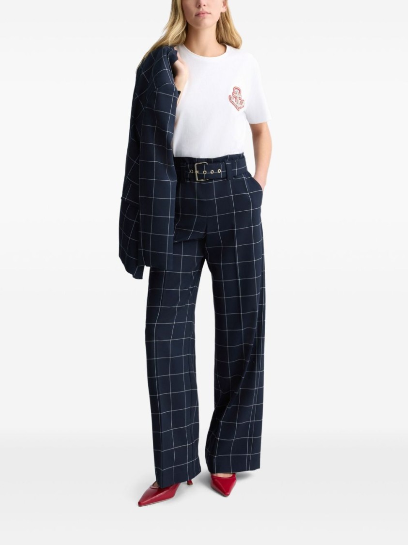 Shop Liu •jo Liu Jo High-waisted Blue And White Check Trousers