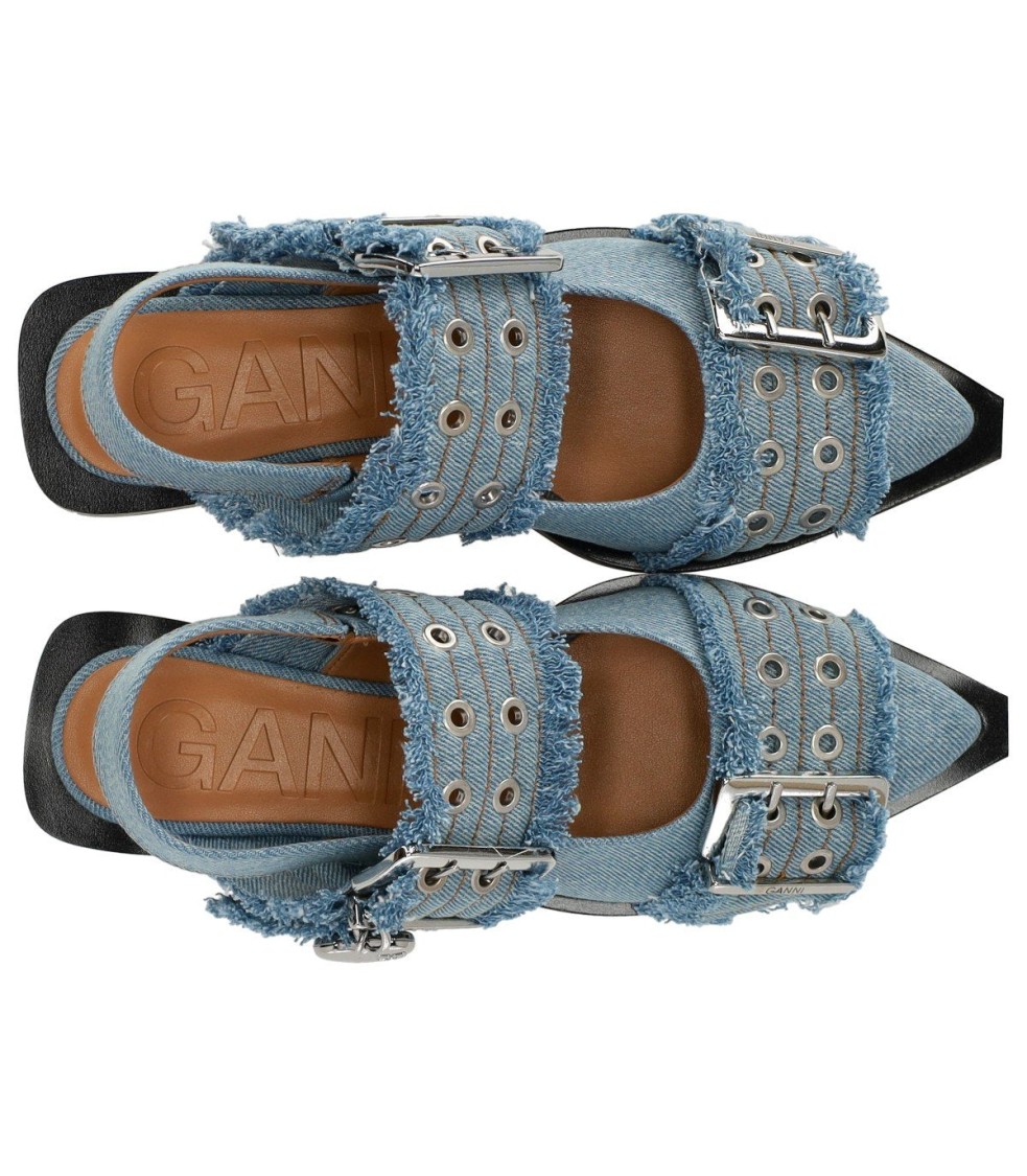 Ganni Faded Denim Slingback Ballet Flat Shoe