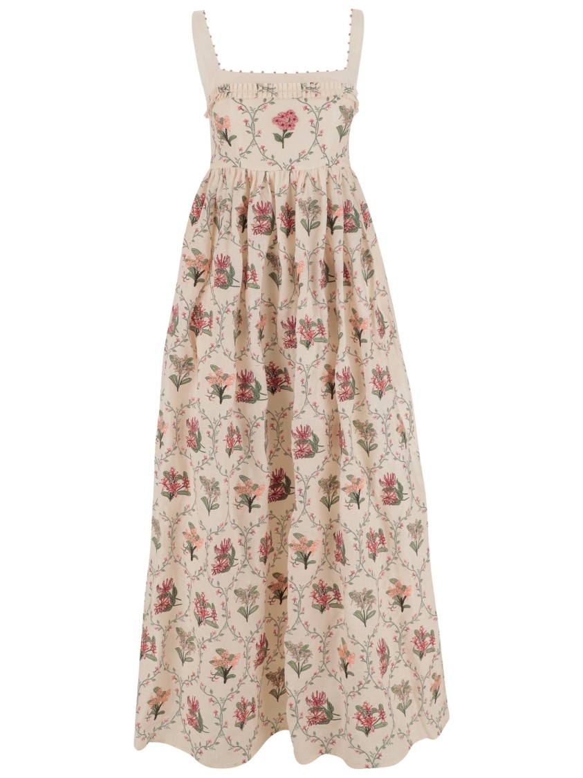 Agua By Agua Bendita Barbara Orquidea Embellished Floral-print Linen Maxi Dress In Multicolor