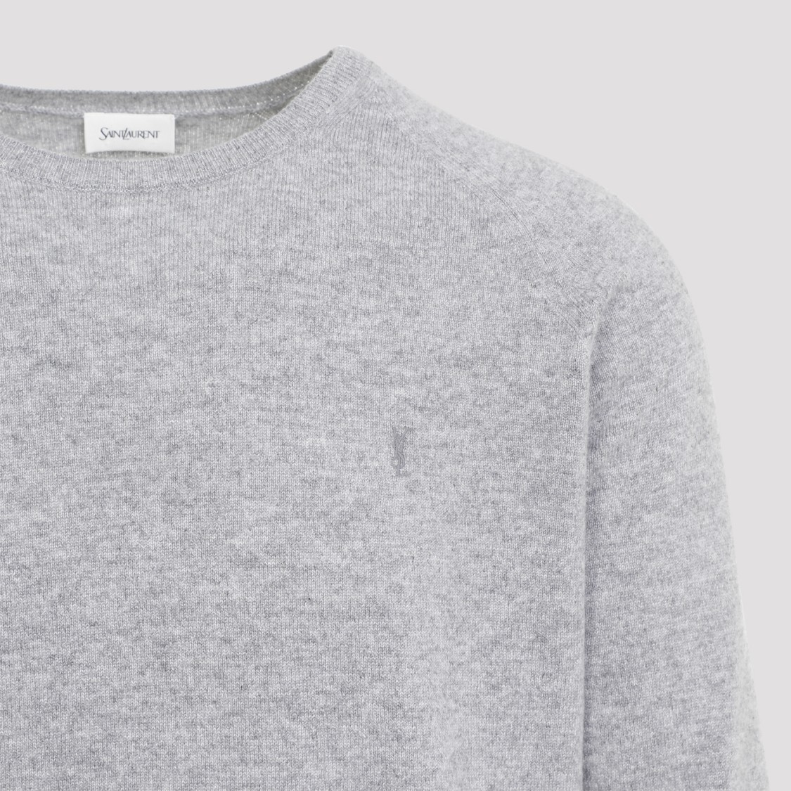 Saint Laurent Grey Crewneck Sweater With Cassandre In Cashmere Man
