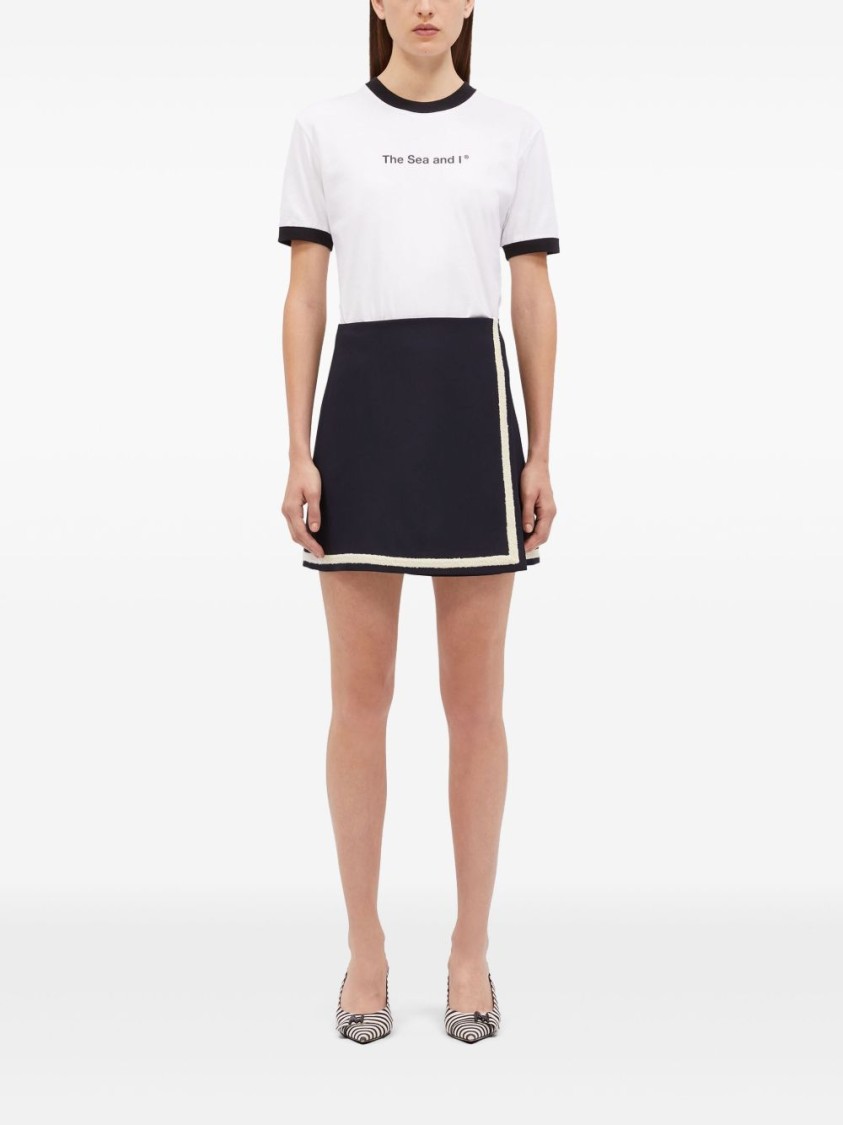 Msgm Wool Skirt With Button Detailing And Contrast Trim In Black