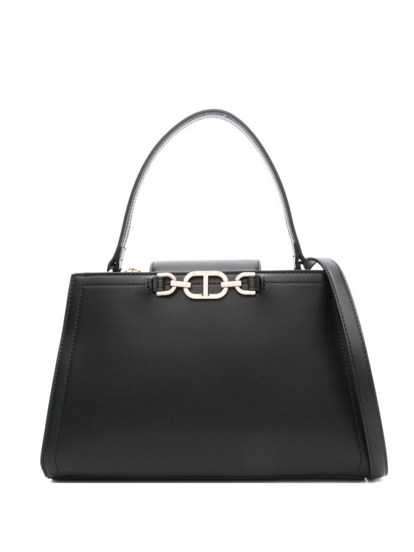 Twinset Twin-set Structured Black Handbag With Gold-tone Clasp In Black