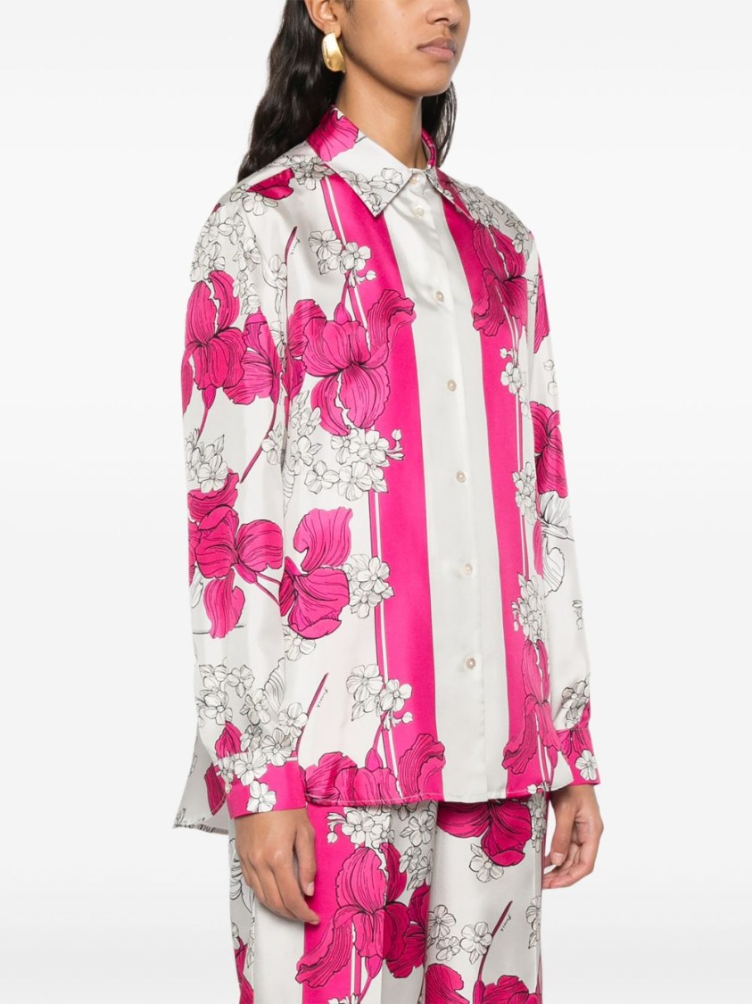 P.a.r.o.s.h Serenella Floral Print Long Sleeves Shirt In Pink