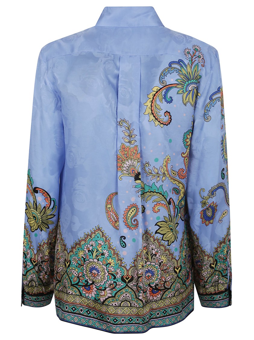 Etro All-over Signature Print Long-sleeved Shirt In Blue