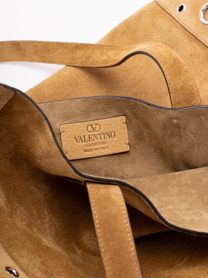 Valentino Garavani `nellcote` Multi Studs Logo Large Leather Tote In Brown
