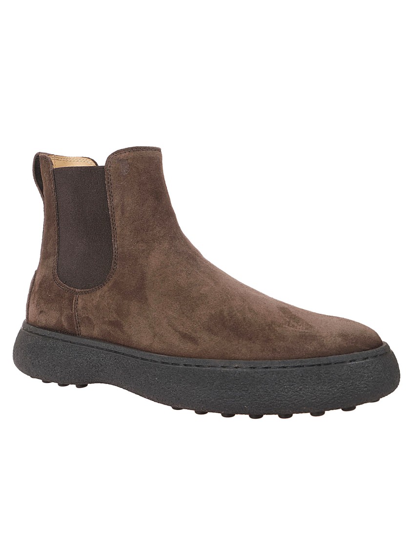 Tod's Brown Suede Ankle Boots With Elastic Side Panels In Gray