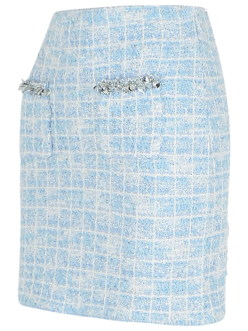 Self-portrait Self Portrait Women Light Blue Sequin Check Tweed Mini Skirt In Blue