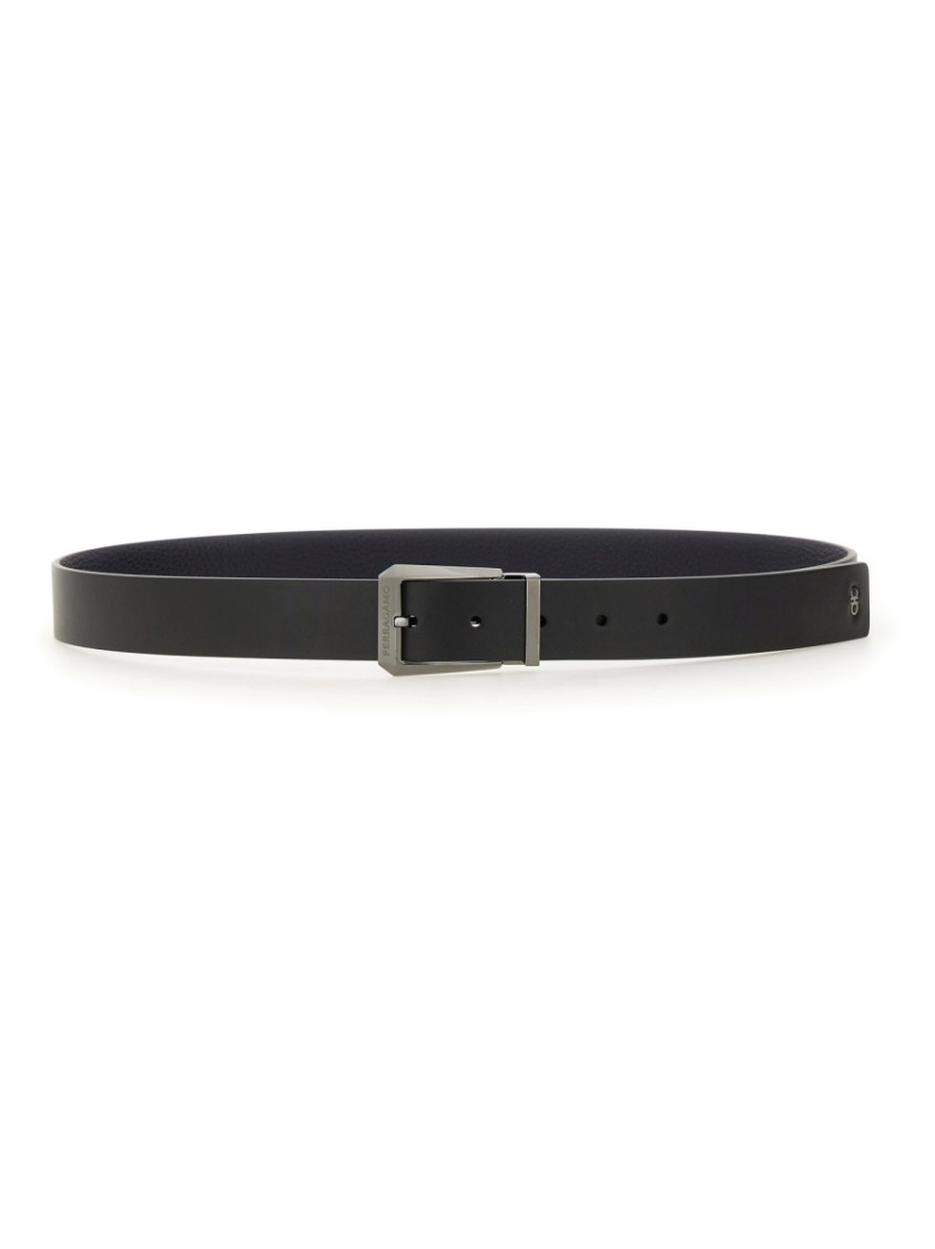 Ferragamo Classic Leather Belt For Men In Black