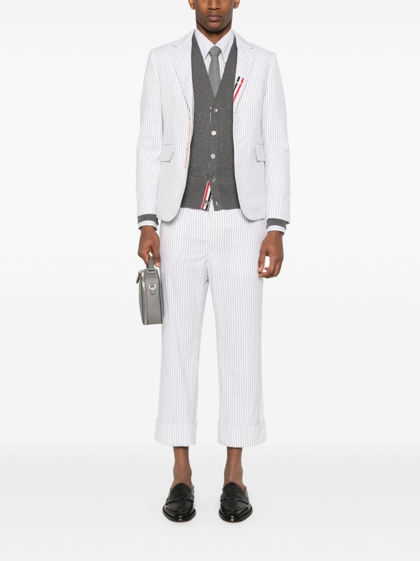 Thom Browne Vertical Stripe Button-down Shirt With Rwb Detail