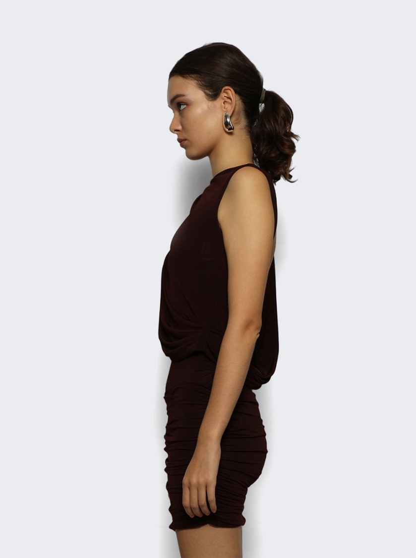Magda Butrym Asymmetrical Draped Mini Dress Bordeaux In Brown