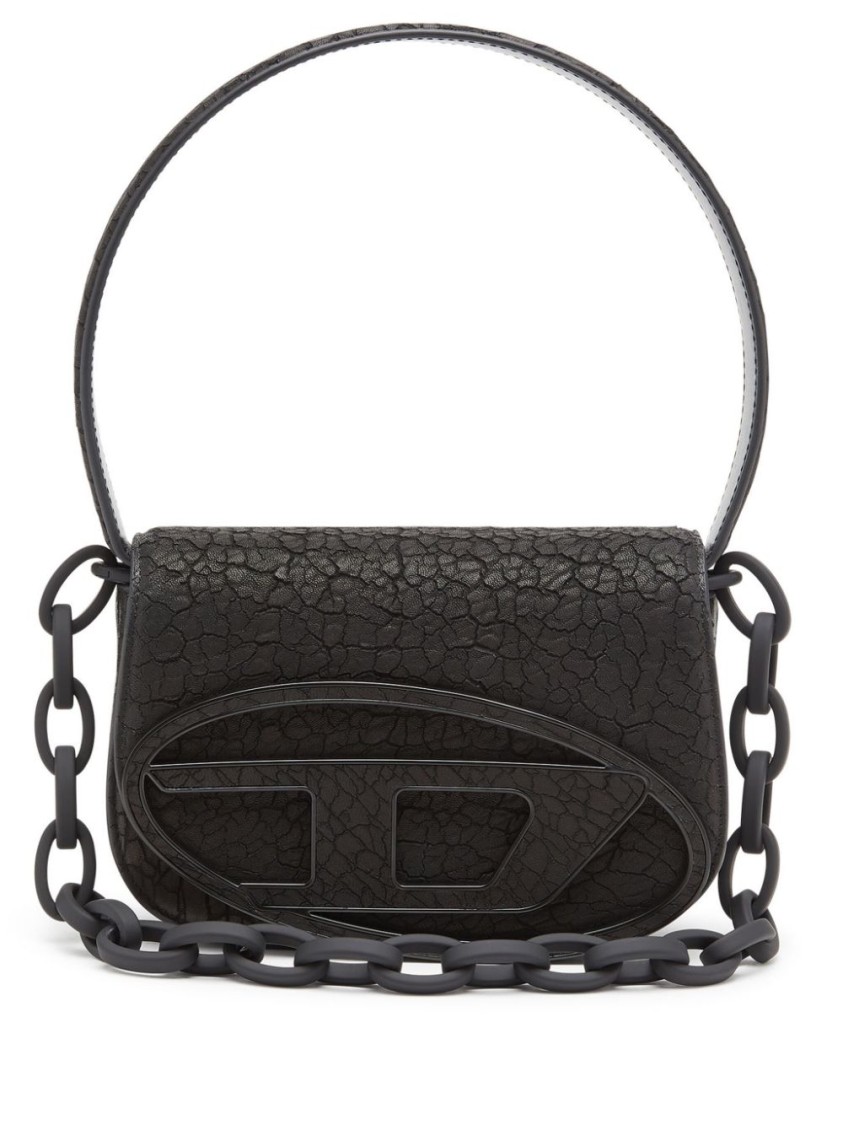 Diesel 1dr Leather Shoulder Bag With Dry Finish In Black