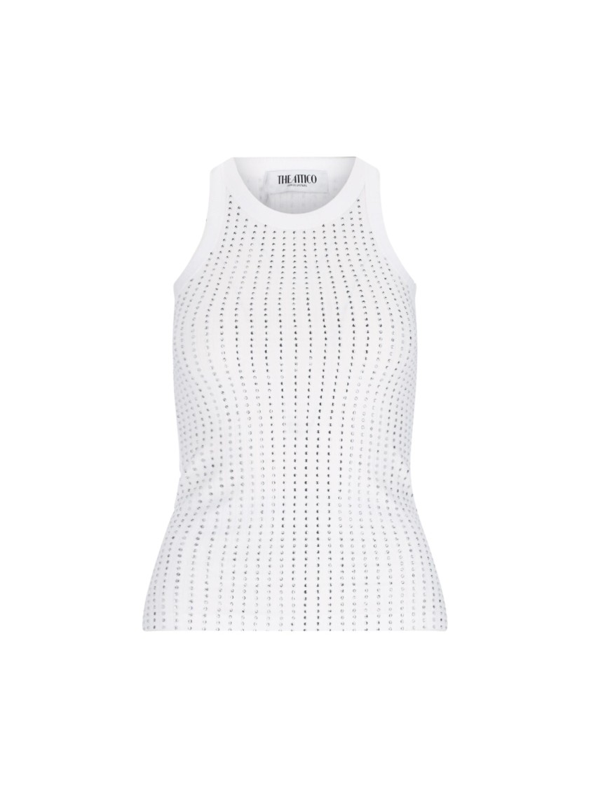 Attico Womens White Crystal-embellished Ribbed Cotton Tank Top In White