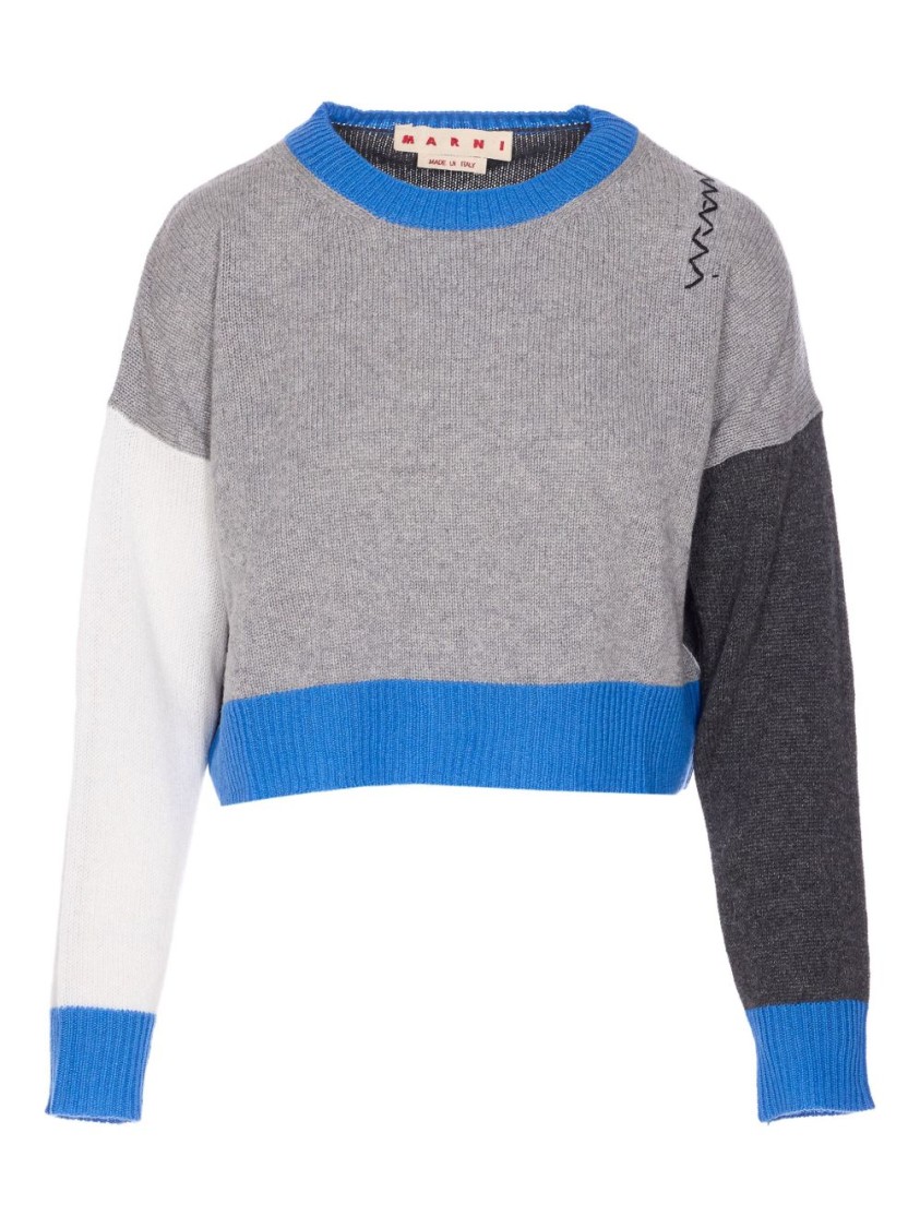 Marni Cropped Color-block Sweater With Round Neckline In Multi