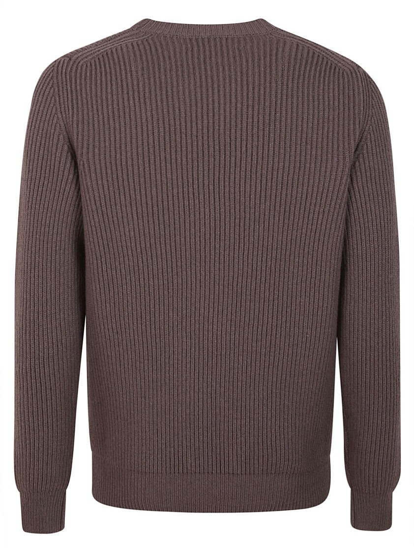 Mc George Textured Ribbed Wool Sweater With Classic Crew Neckline In Brown