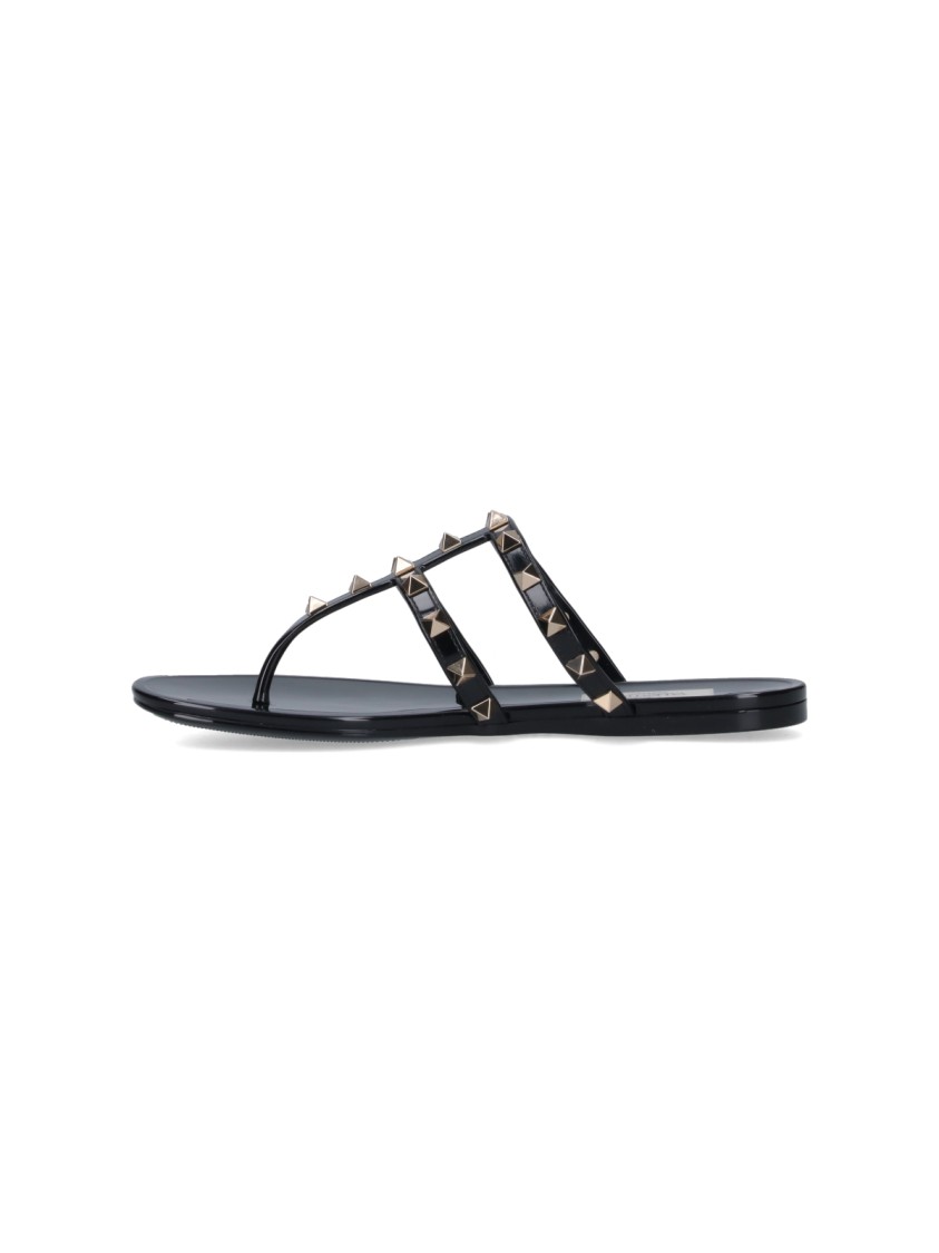 Valentino Rockstud T-strap Flat Slide Sandals