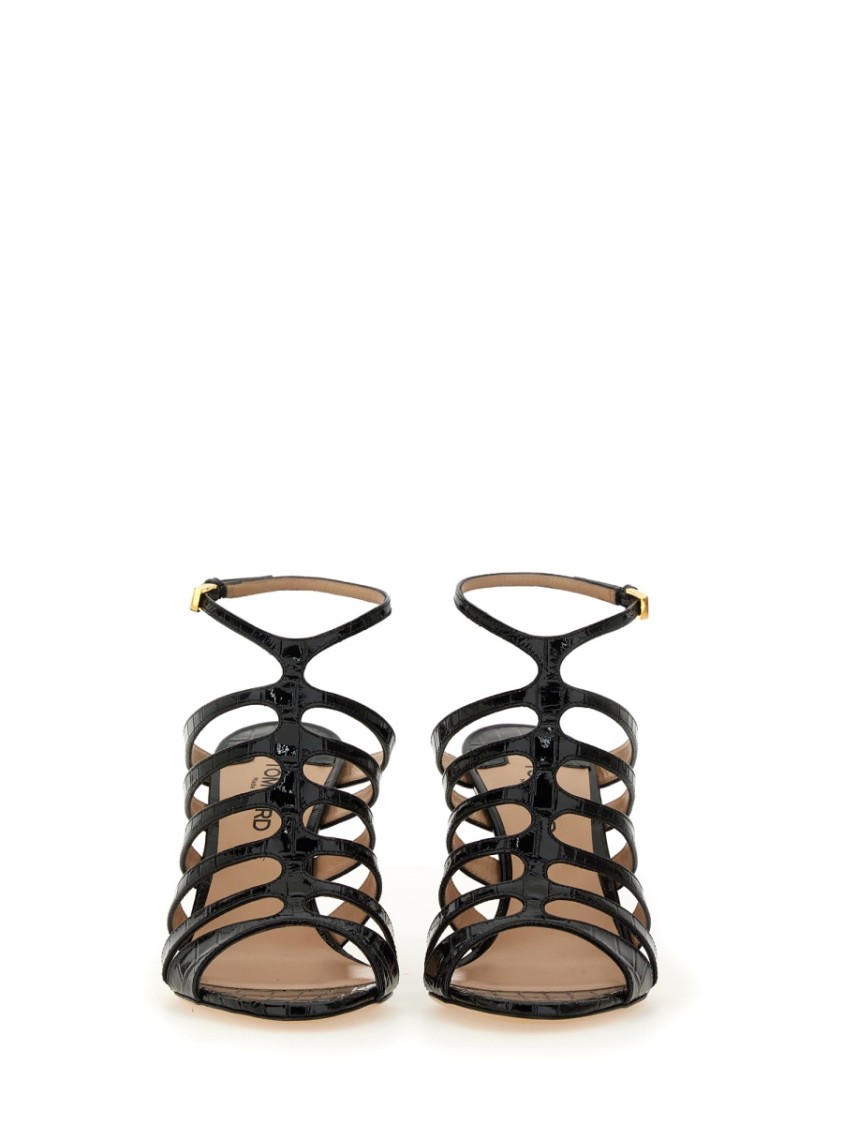 Tom Ford Carine Croc-effect Patent-leather Sandals In Black
