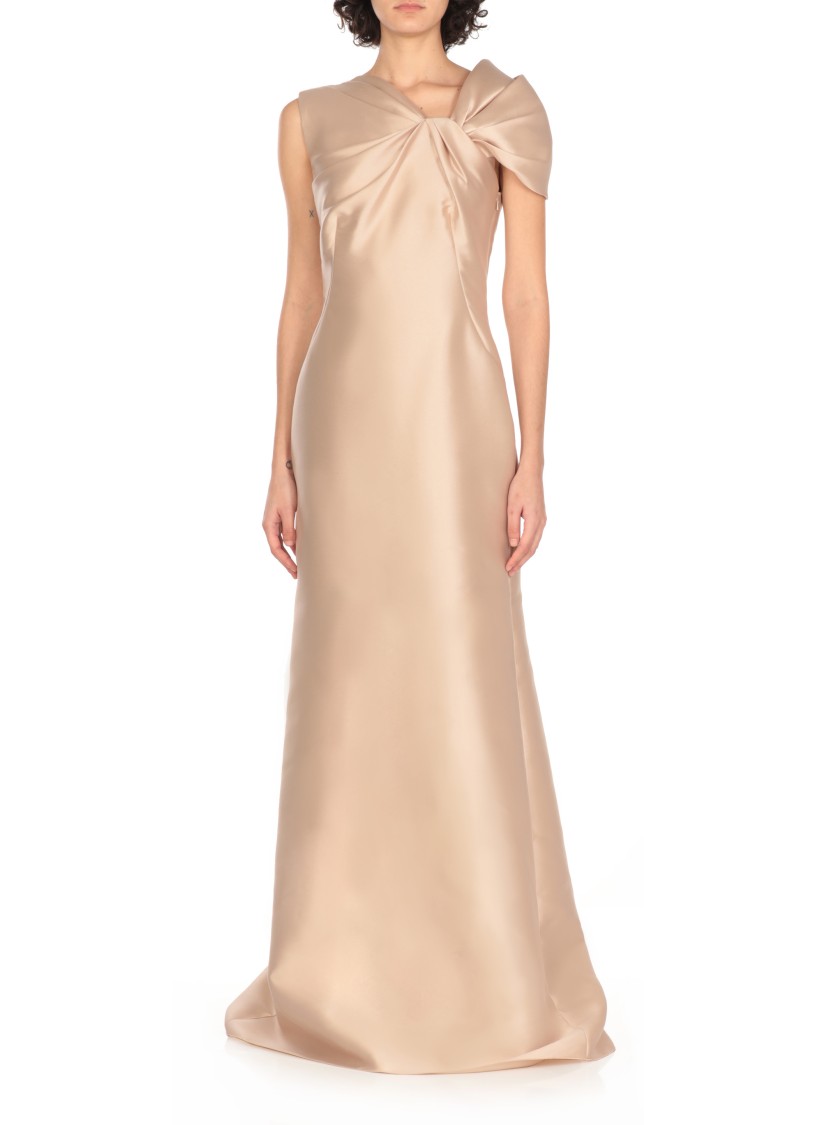 Alberta Ferretti Twisted Shoulder Mikado Mermaid Gown In Neutrals