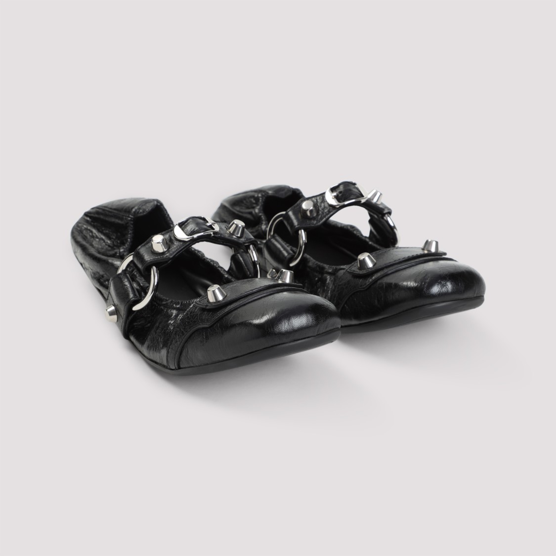 Balenciaga Black Lamb Leather Shoes With Striking Metallic Accents In Black
