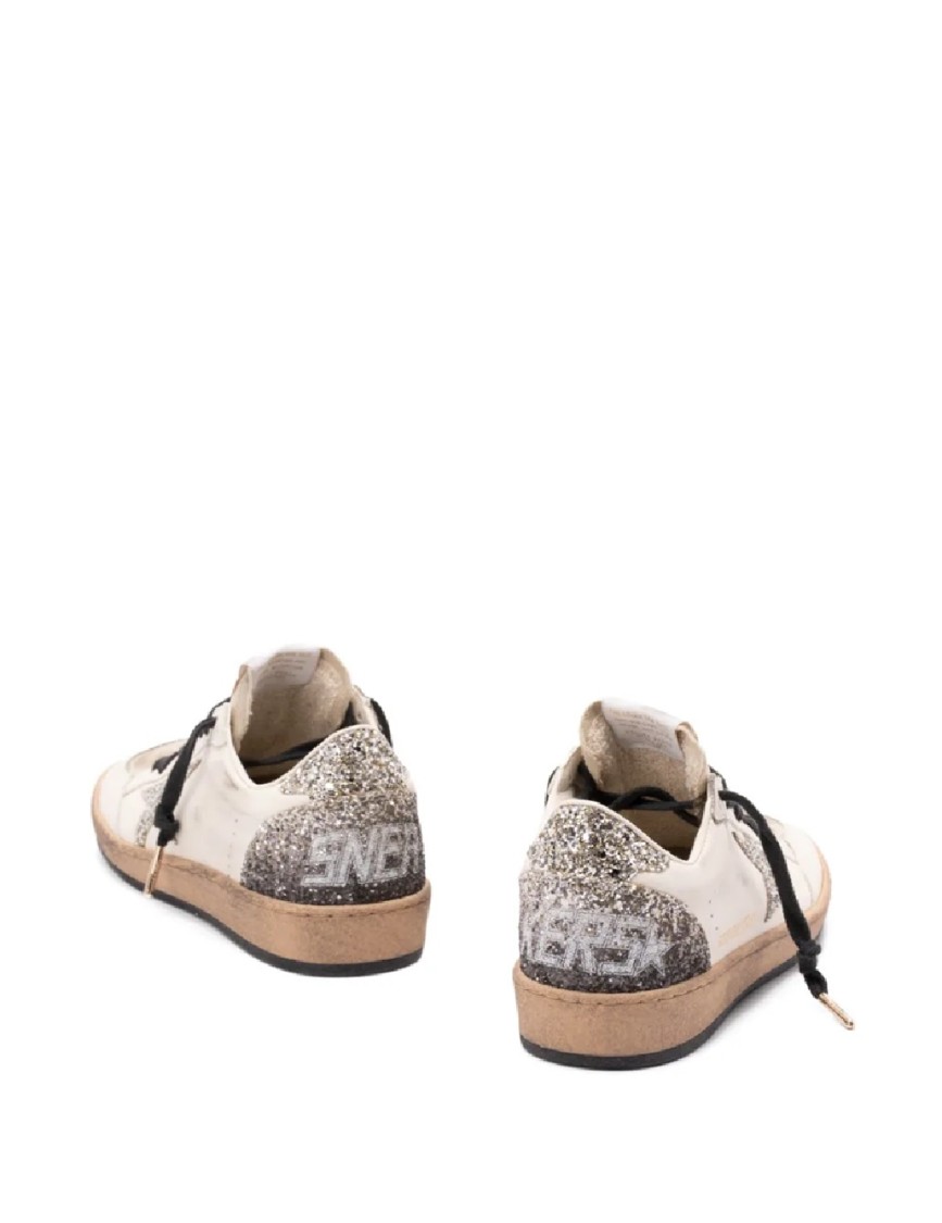 Golden Goose Ballstar White Low Top Sneakers With Glittered Star Patch On The Side And Glittered Heel With Logo L In White