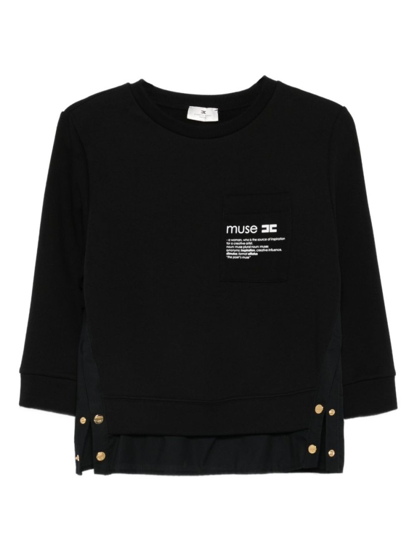 Elisabetta Franchi Layered Black Sweater With Ruffled Hem In Black