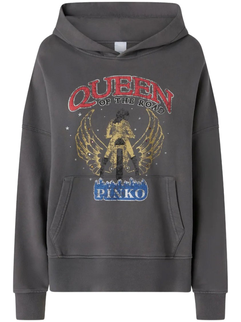 Pinko Motorbike Rider-print Oversized Hoodie In Gray