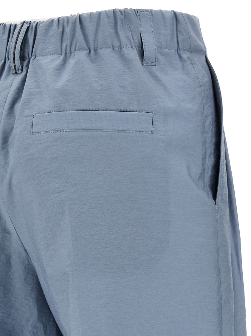 Brunello Cucinelli Wide-leg Cotton Blend Trousers With Pleated Front In Blue