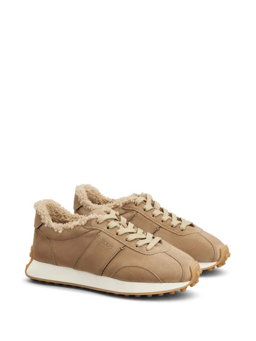Tod's Brown Cow Leather Trainers With Plush Lining In Neutral