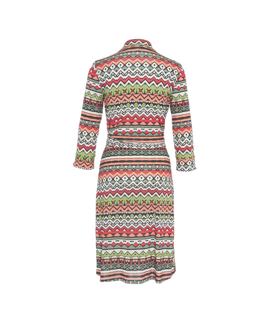 HIMON'S HIMONS GEOMETRIC PATTERN WRAP DRESS WITH SHIRT-COLLAR 