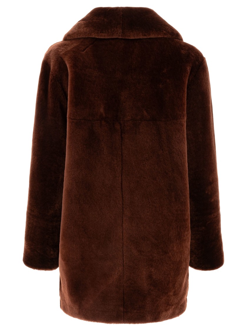 B&w Button-fastening Collar Coat In Brown