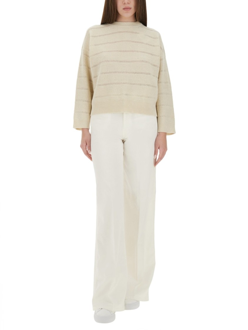 Brunello Cucinelli Mock-neck Paillette Horizontal Open-knit Sweater In White
