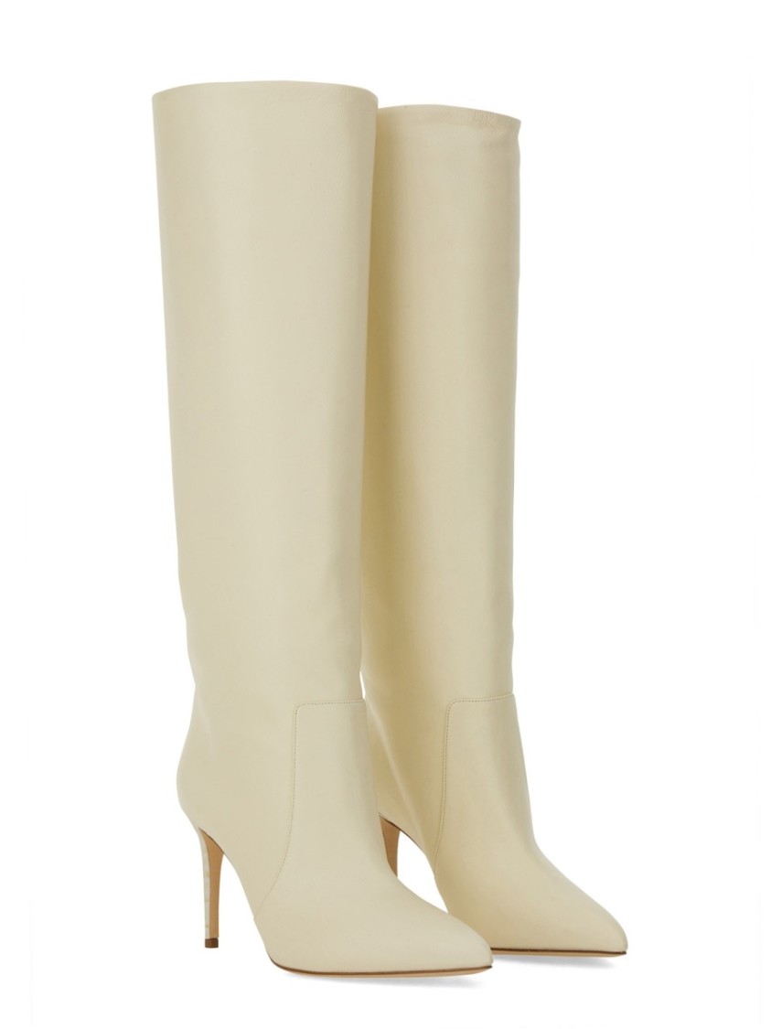 Paris Texas Knee-high Leather Boots With Pointed Toe In White