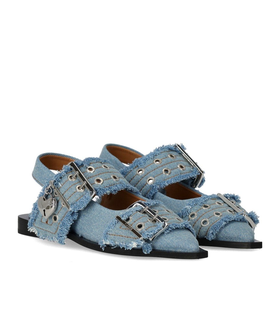Ganni Faded Denim Slingback Ballet Flat Shoe