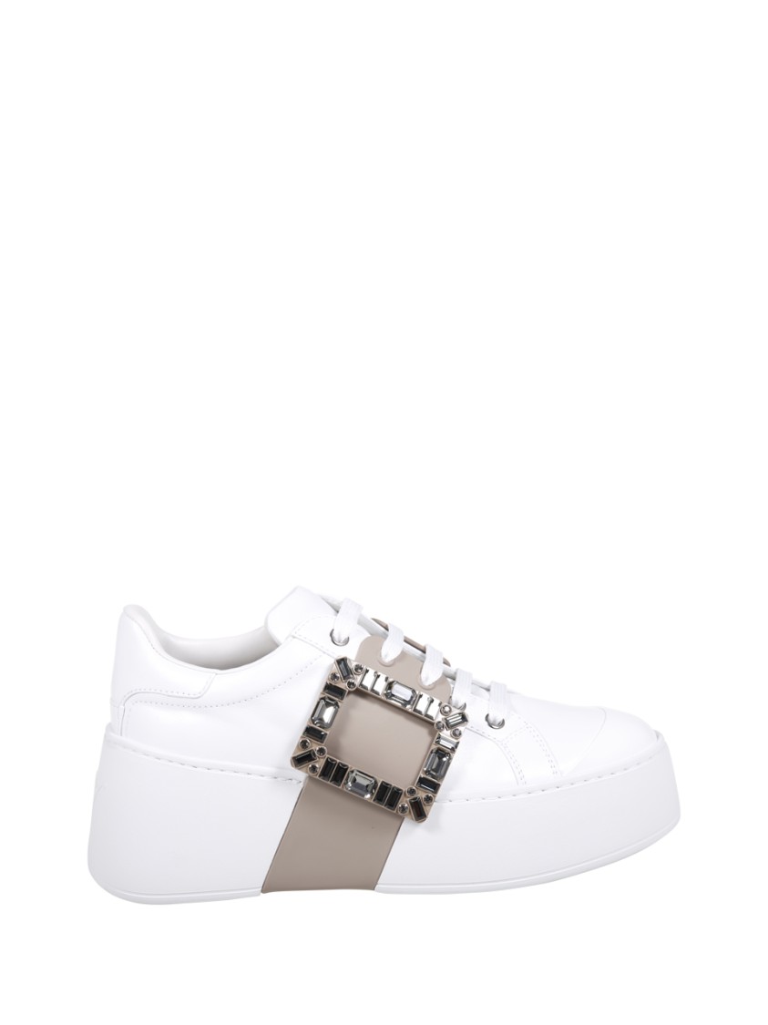 Roger Vivier Viv Skate High Strass Sneaker In White