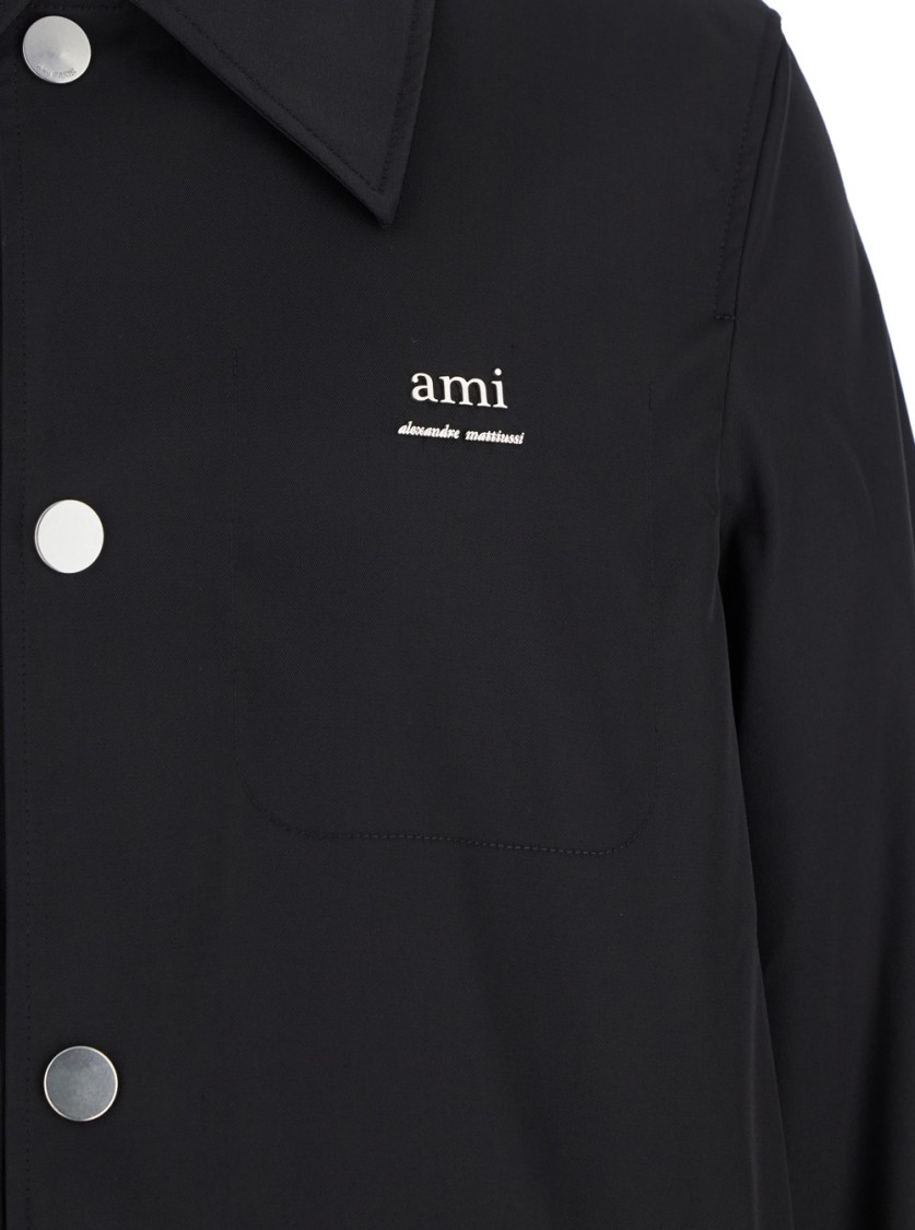 Shop Ami Alexandre Mattiussi Ami Polyamide Cotton Raincoat In Black