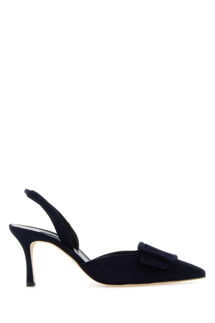 Manolo Blahnik Navy Blue Suede Maysli Pumps In Black