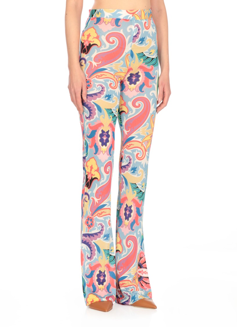 Etro Multicolor Floral Pattern Viscose Pants In Grey