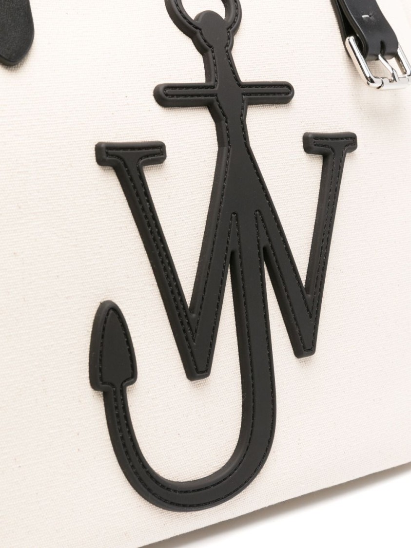 Shop Jw Anderson J. W. Anderson Beige Tote Bag With Tie-fastening Straps And Signature Logo
