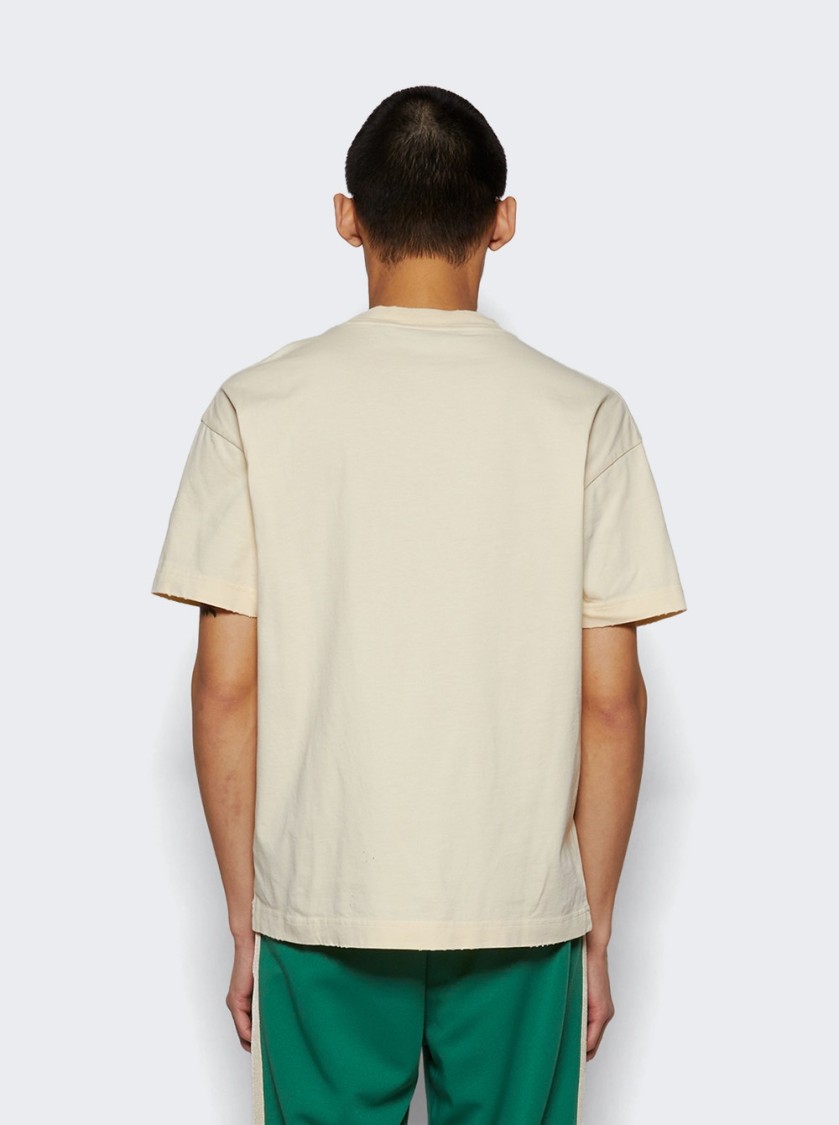 Palm Angels Ivory T-shirt With Front Bear Print In Neutrals