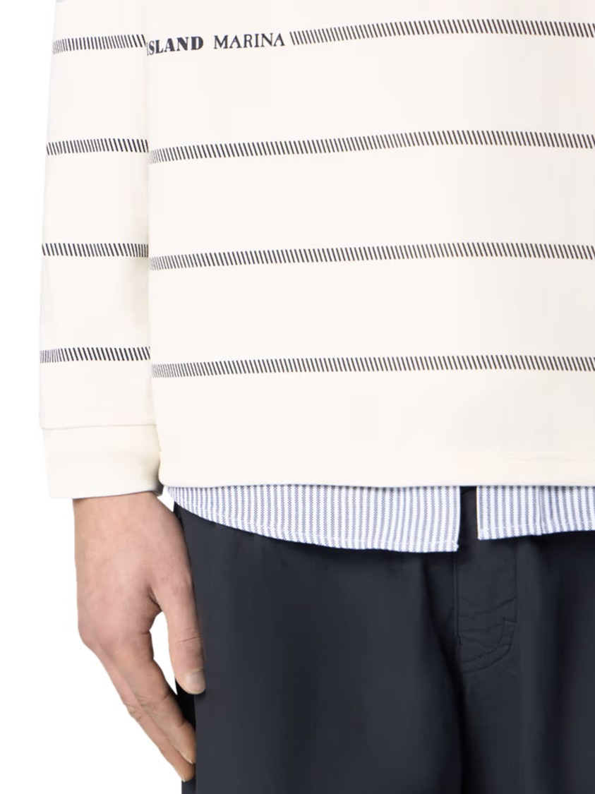 Stone Island Oversized Fit Crewneck Sweatshirt With Stripes And Lettering In Neutral