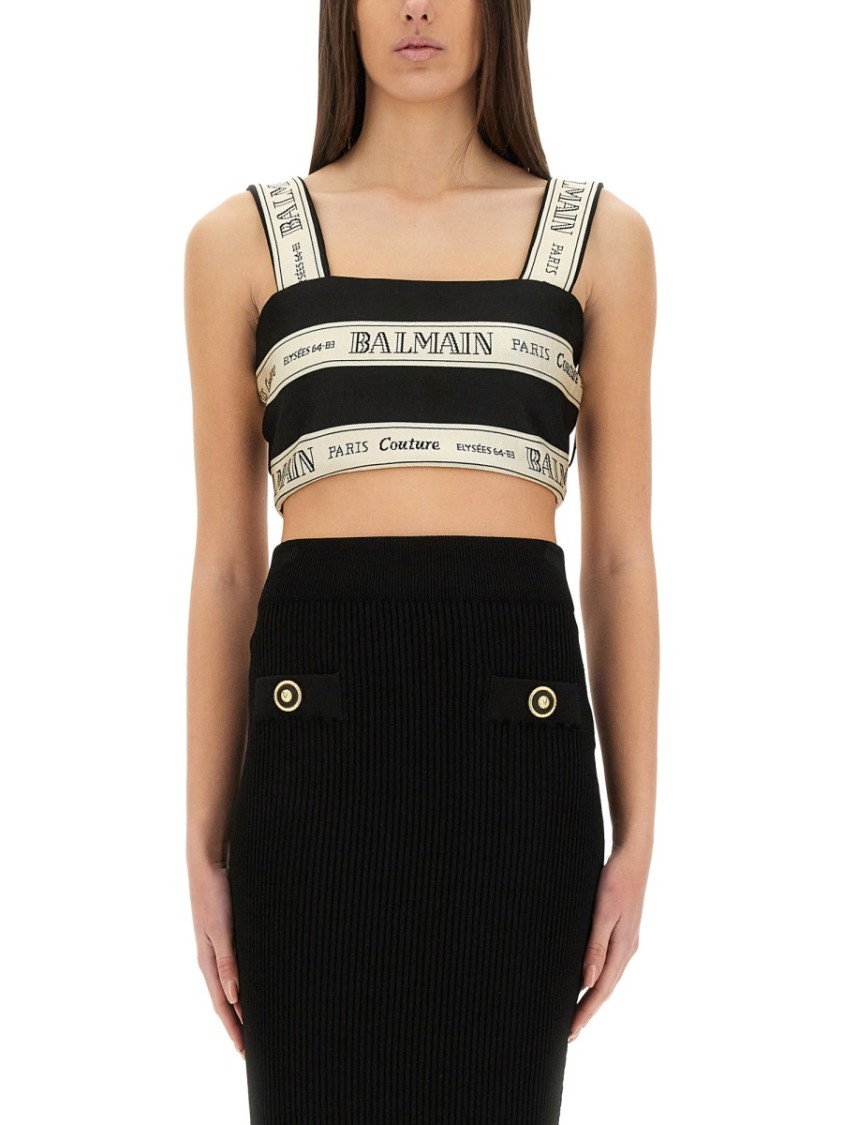 Shop Balmain Cropped Top With Wide Straps In Black