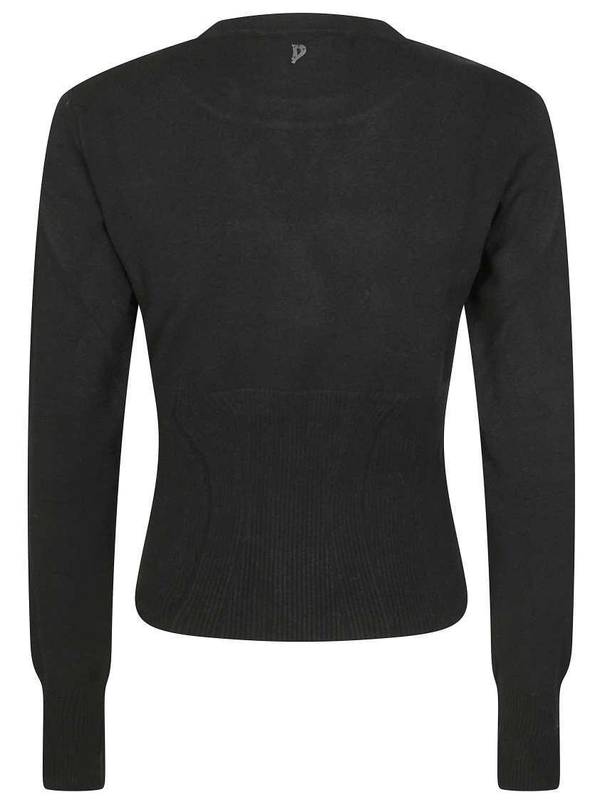 Dondup Fitted Ribbed Knit Sweater With Classic Round Neckline In Black