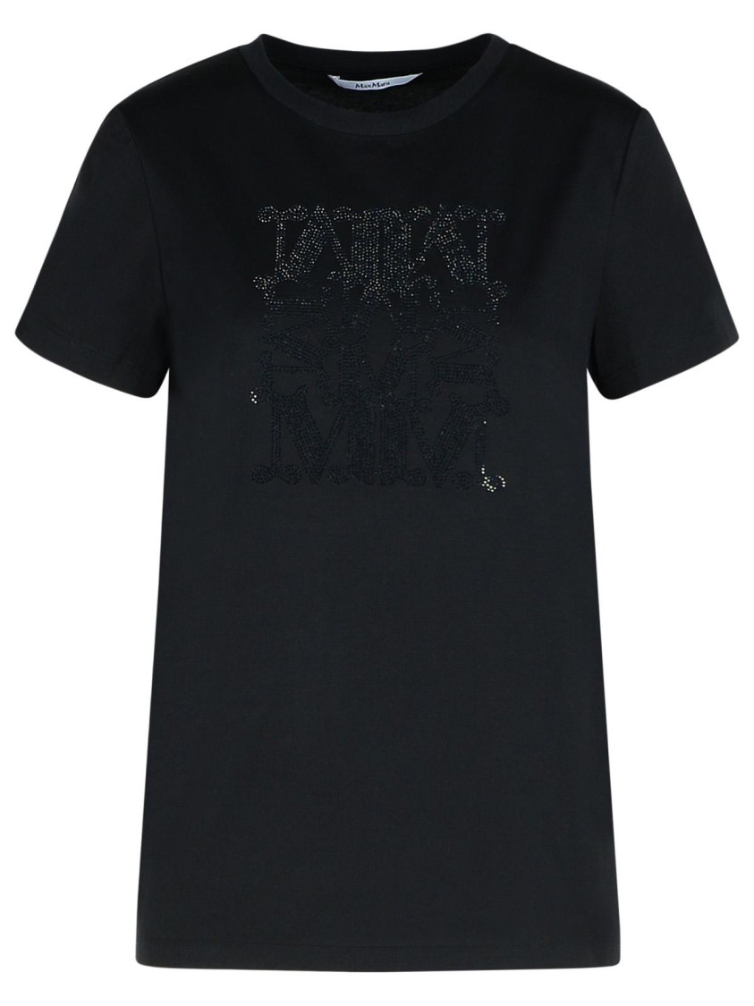 Max Mara Embellished Round Neck Top With Graphic Detail In Black
