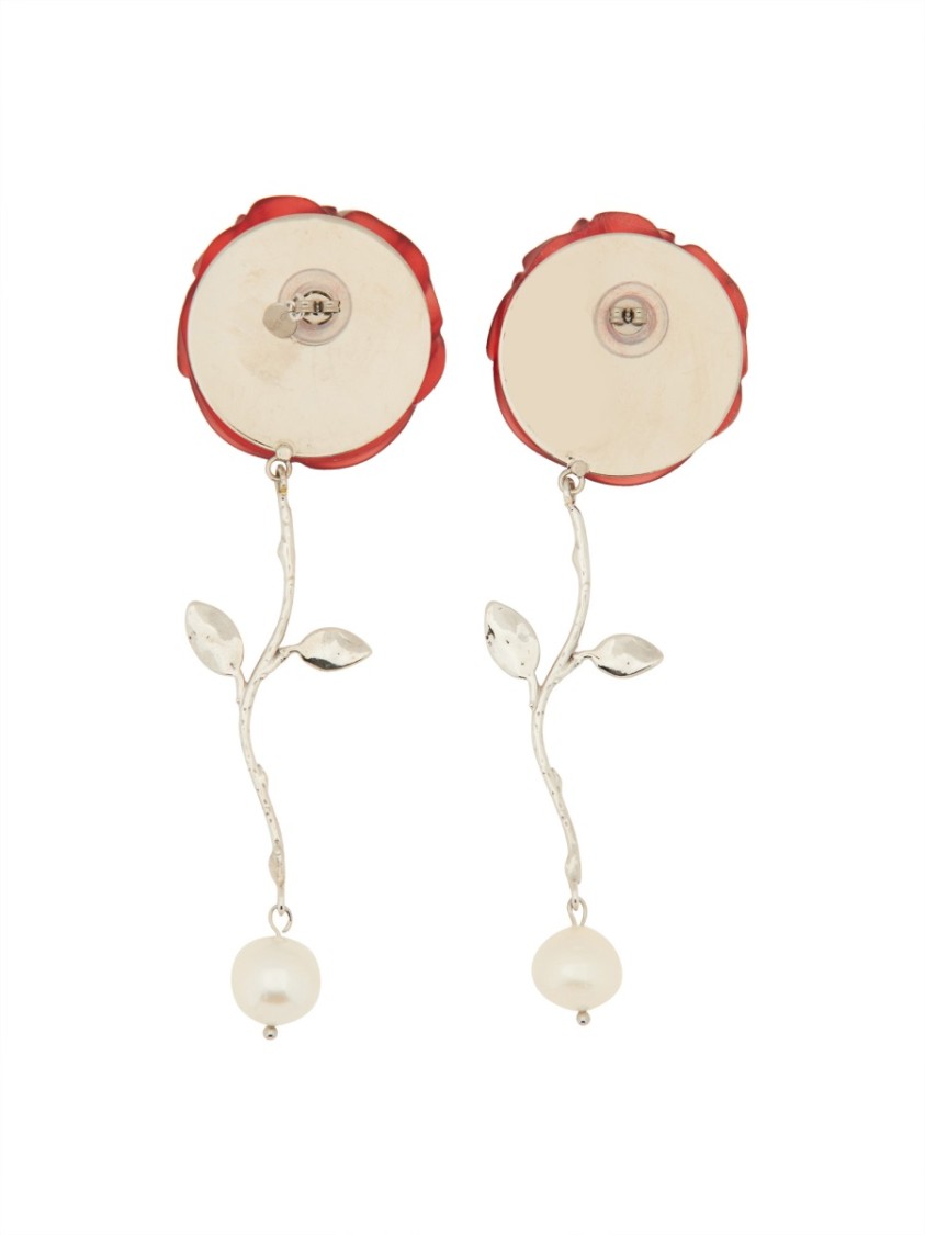 Magda Butrym Rose-inspired Earrings With Freshwater Cultured Pearls In Red